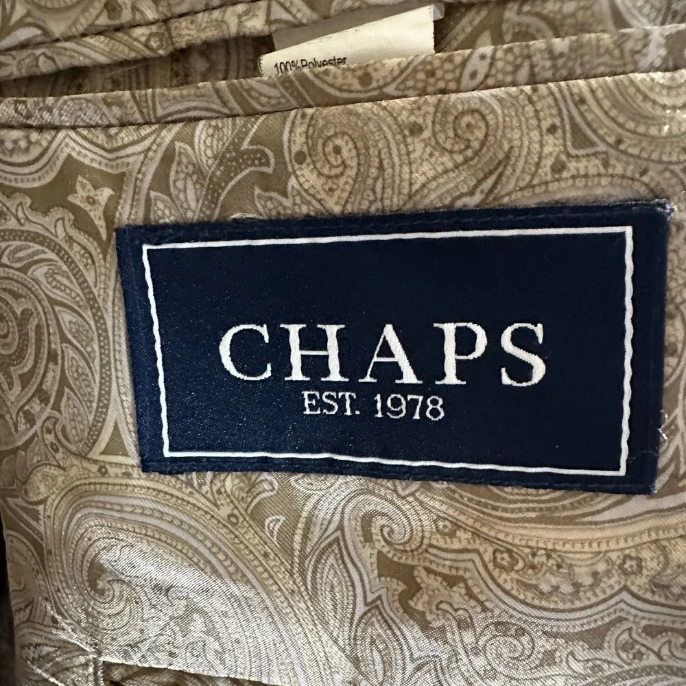 Chaps Men's 46R Sport Coat Tan‎ Paisley Lined Blazer Faux Suede 70s Retro